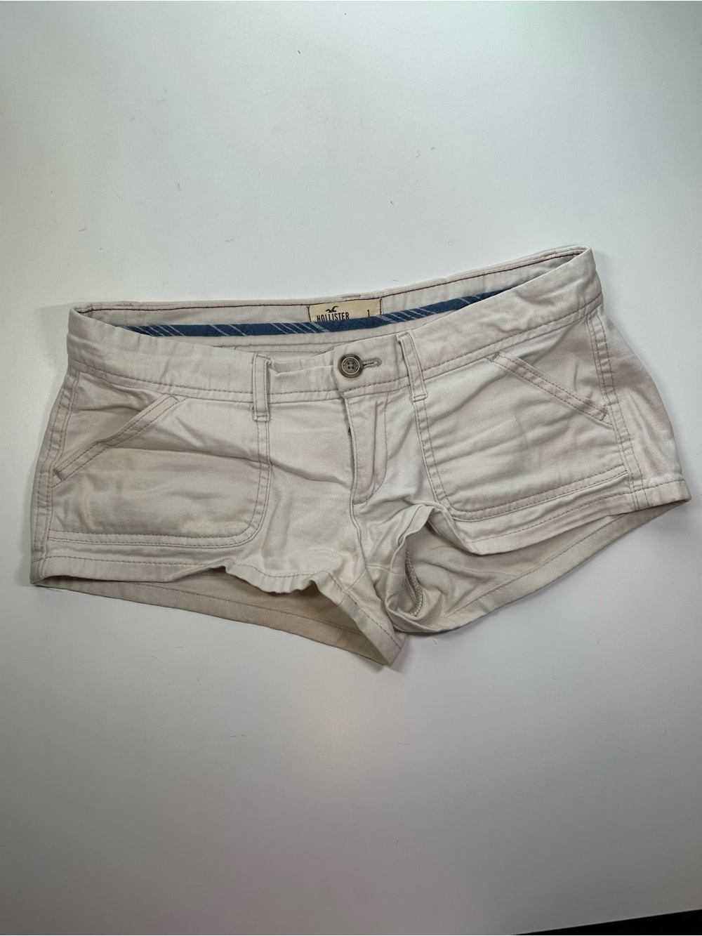 Hollister Junior's 1 Cream Social Stretch Low-Rise Denim-Style Shorts